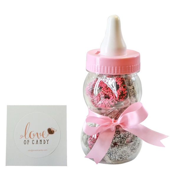 Gourmet Chocolate Covered Pretzel Baby Bottle - Baby Girl - Assorted Chocolate